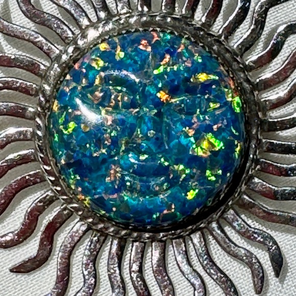 2 Sterling Silver pendants one is Opal Pendants Sun-face & Cabochon. - Picture 2 of 6